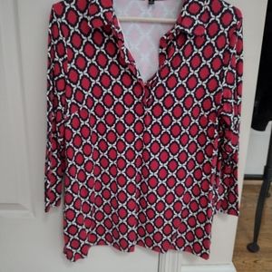 Talbots 1/2 Button Spandex Geometric Print Top - Women's Size M